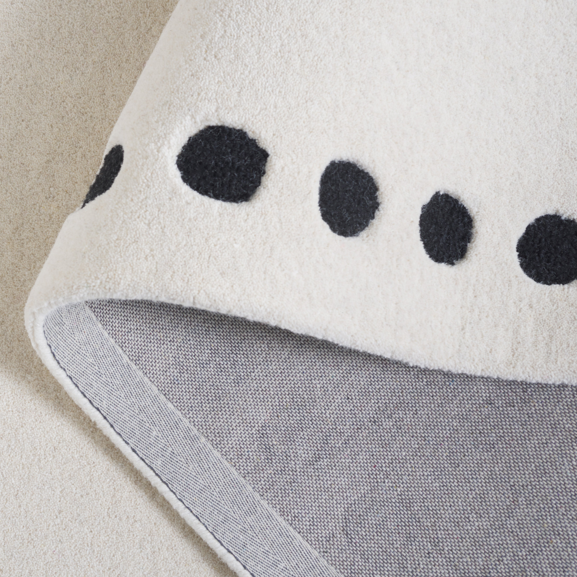 Lexy Polka Dots Handmade Tufted Cotton/Wool Area Rug in Ivory/Black, Square 6'