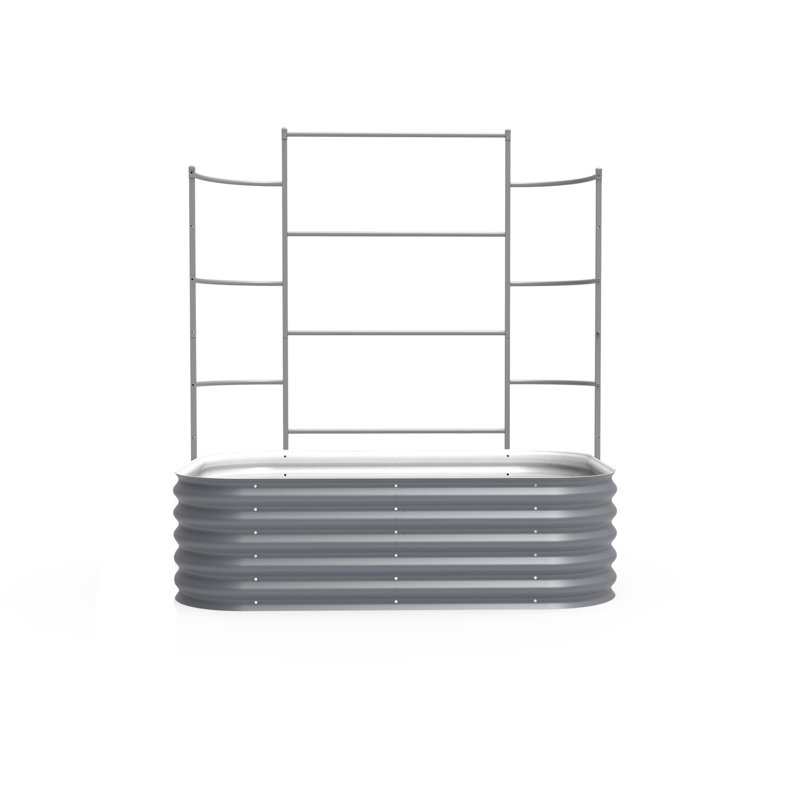 17" Tall 6 In 1 Modular Metal Outdoor Raised Garden Bed With Trellis, Modern Gray