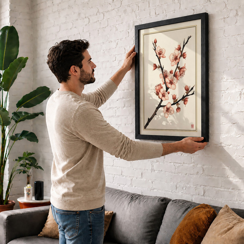 Spring Blossoms Japandi - Framed Print, Black, A4 - 29.7 x 21.0 cm