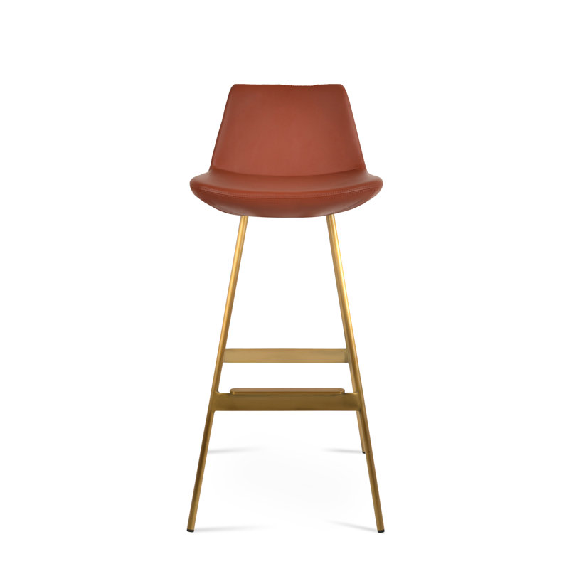 Tabouret Pera Balat, Laiton, Similicuir cannelle, Tabouret de bar (siège d'une hauteur de 29 po)