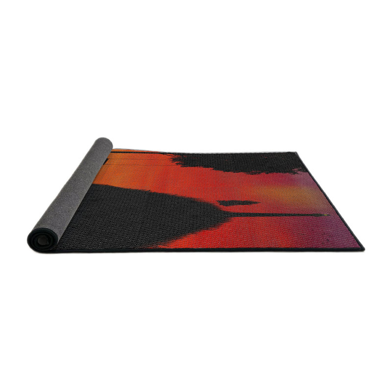 Tapis noir/rouge/orange tissé à la machine, Carré 3 pi