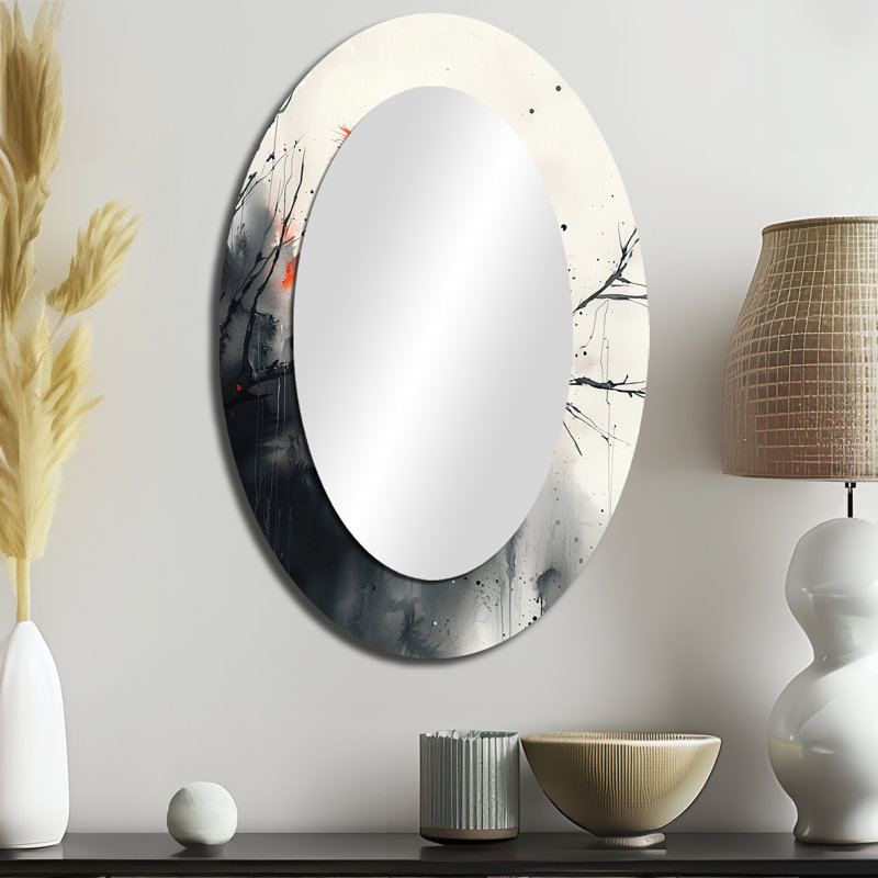 Crimson Cardinal Bird I - Miroir décoratif oval animaux sur métal, 36 po x 24 po