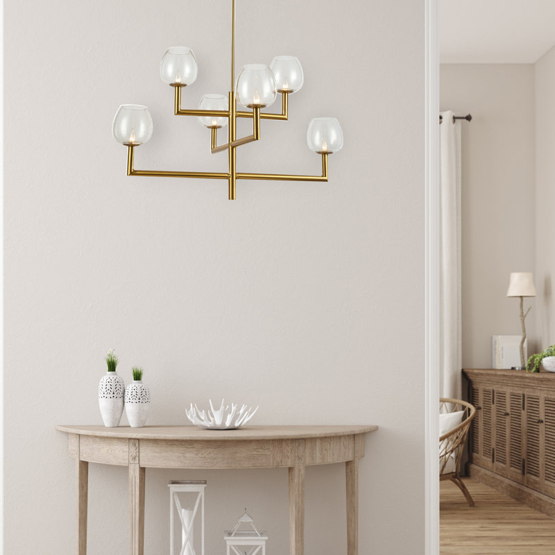 Lustre linéaire moderne de style bougie 6 lumières Nora, Laiton vieilli