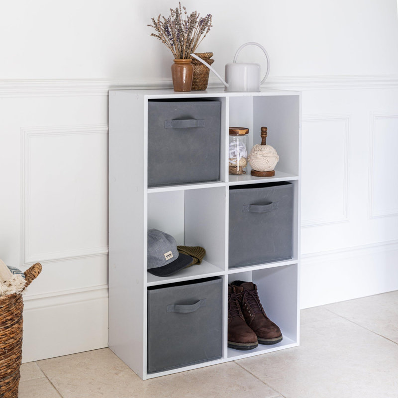 Northville 61cm W Cube Bookcase, White/Grey, (6 Shelves) 91cm H x 61cm W x 30cm D