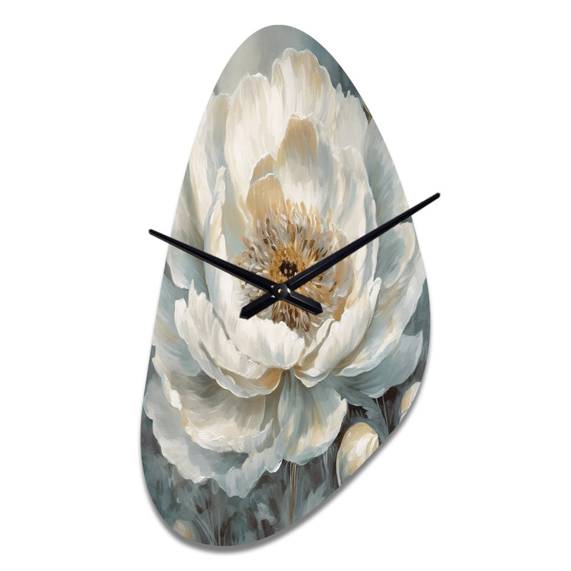 Horloge murale de forme irrégulière Gris Griswell, avec pivoines blanches et bleues, Moyenne
