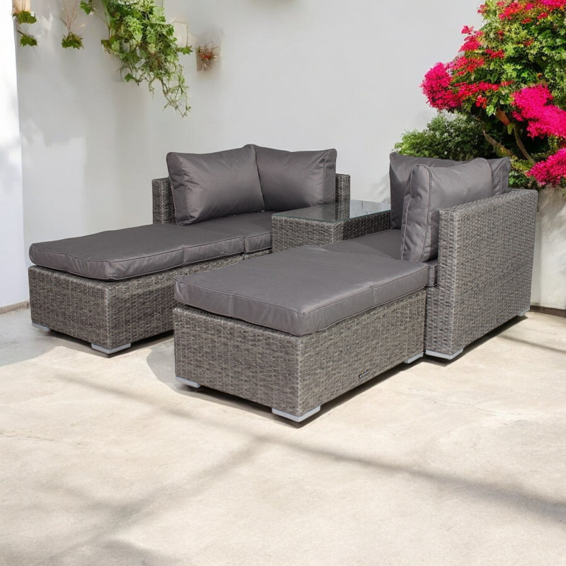 4 Seat Multi Setting Relaxer Set (2 x LH/RH Seat, 2 x Ottoman Seat inc Cushions & 1 x Side Table), Grey