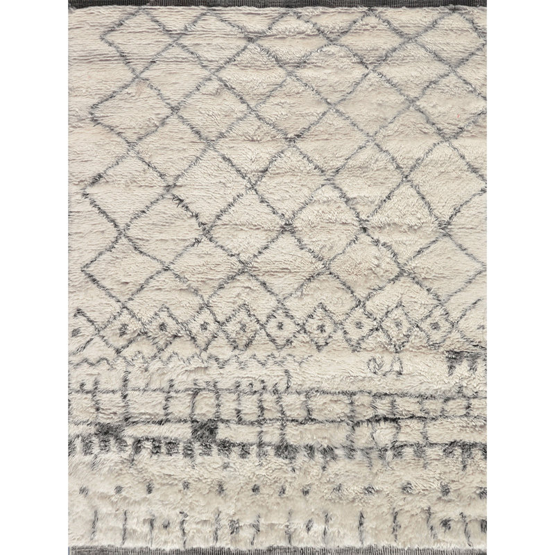 Wool Geometric Area Rug in Gray/Ivory, Rectangle 6' x 9'