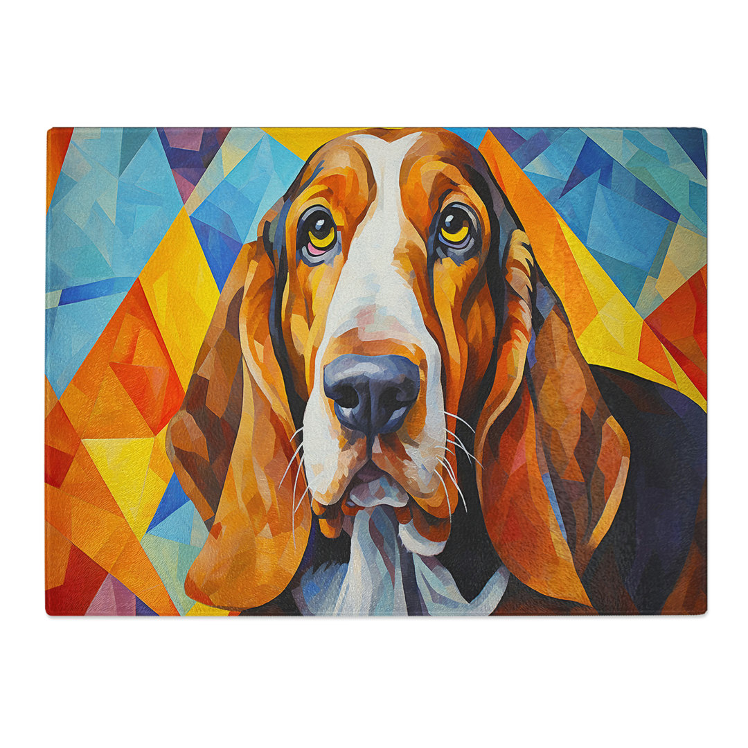 Basset Hound Geometric  Glass Chopping Board