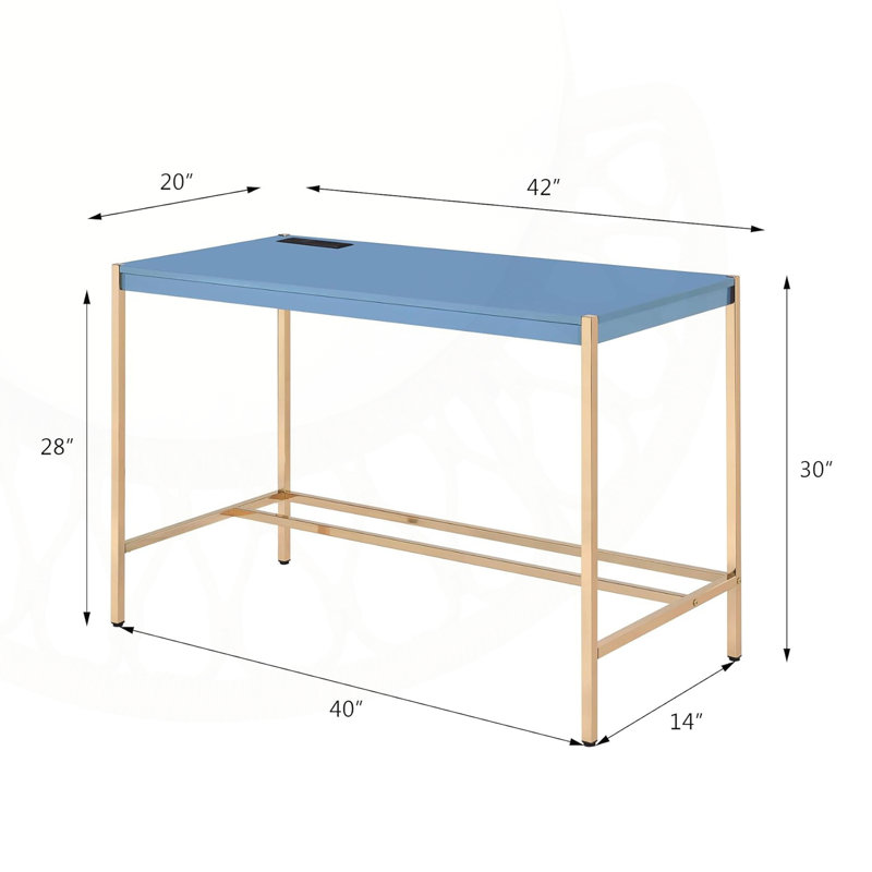 Écriture rectangulaire Lagena avec ports USB, bleu marine et or, combinant un design moderne et des solutions de recharge pratiques pour la maison ou le bureau.