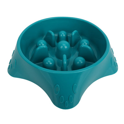 Bol pour aliments pour animaux de compagnie Pet Slow Food 9,4 x 6,8 x 2,4 po antidérapant pour petits chiens de taille moyenne, bleu