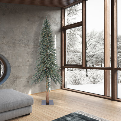 Natural Bark Alpine 8' Lighted Pine Christmas Tree