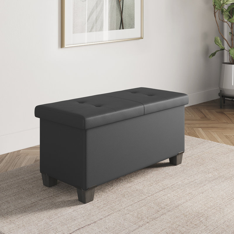 Repose-pieds en cuir Arlana, Similicuir gris, H 15 po x l 30 po x P 15 po