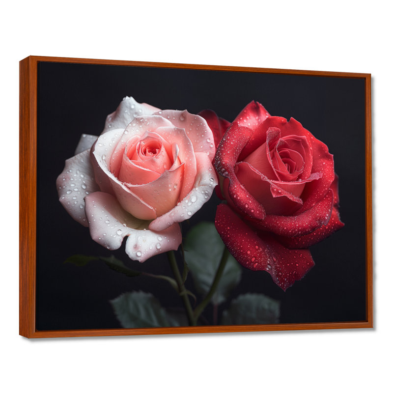 Rose rose rouge, beauté intemporelle - Roses, art mural salon, H 30 po x l 40 po, Cadre flottant brun