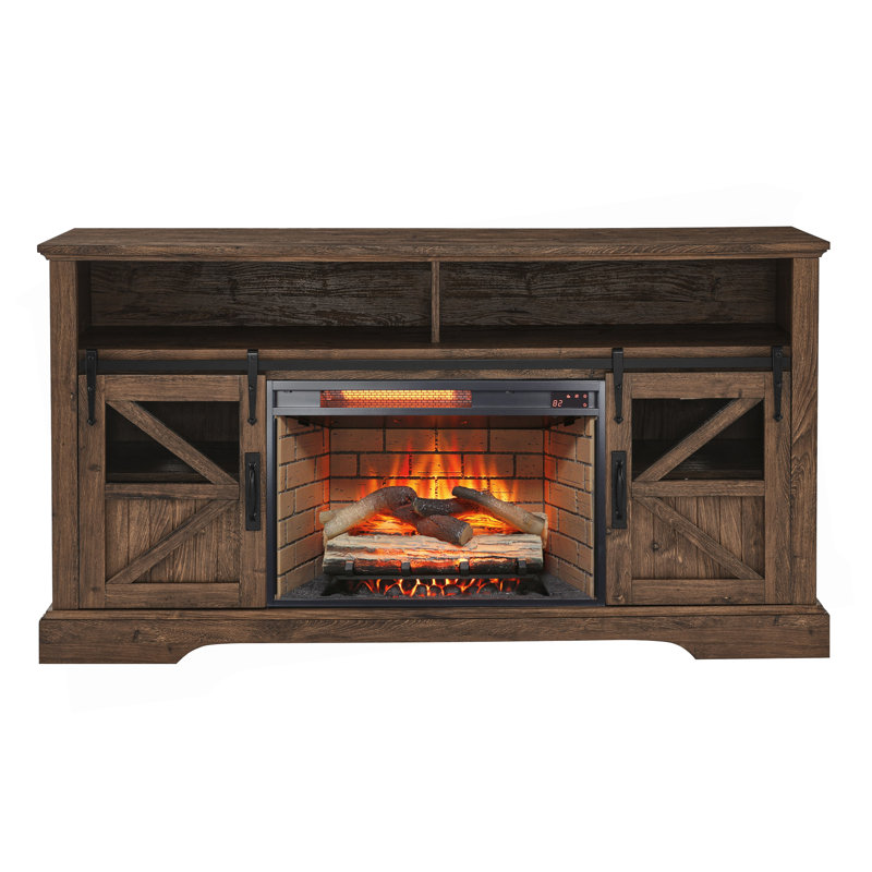 60 Inch Electric Fireplace  Entertainment Center With Door Sensor-Reclaimed Barnwood Color, Reclaimed Barnwood