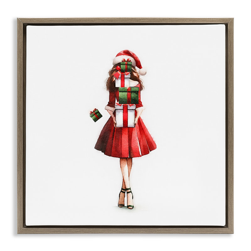 «Carrying Christmas Fun» par Amanda Greenwood, Cadre flottant orme Montalcino, H 18 po x l 18 po