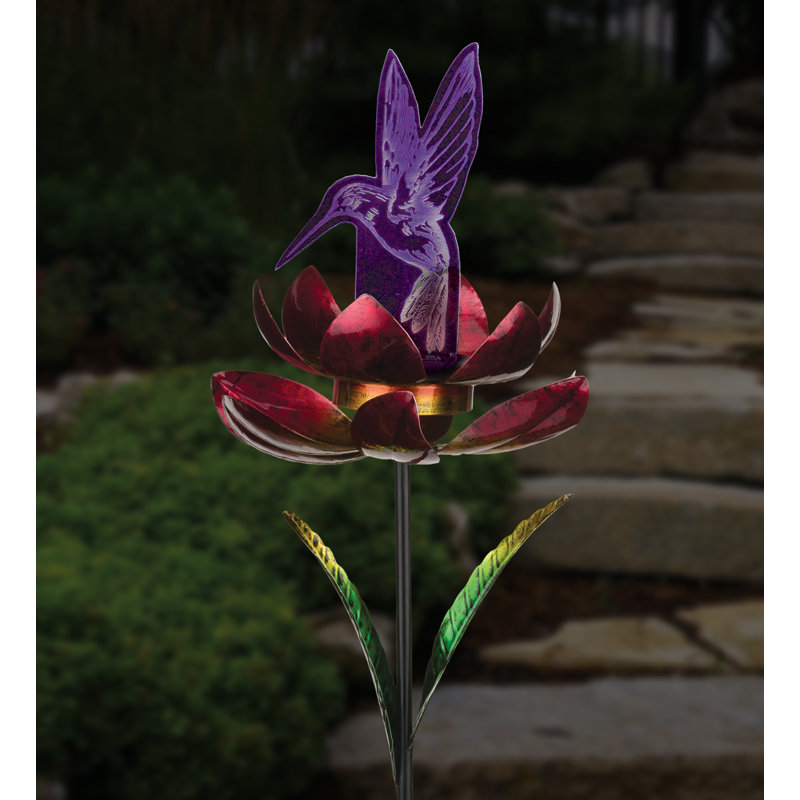 Hummingbird Illusion Solar Spinner Stake with LED Lights