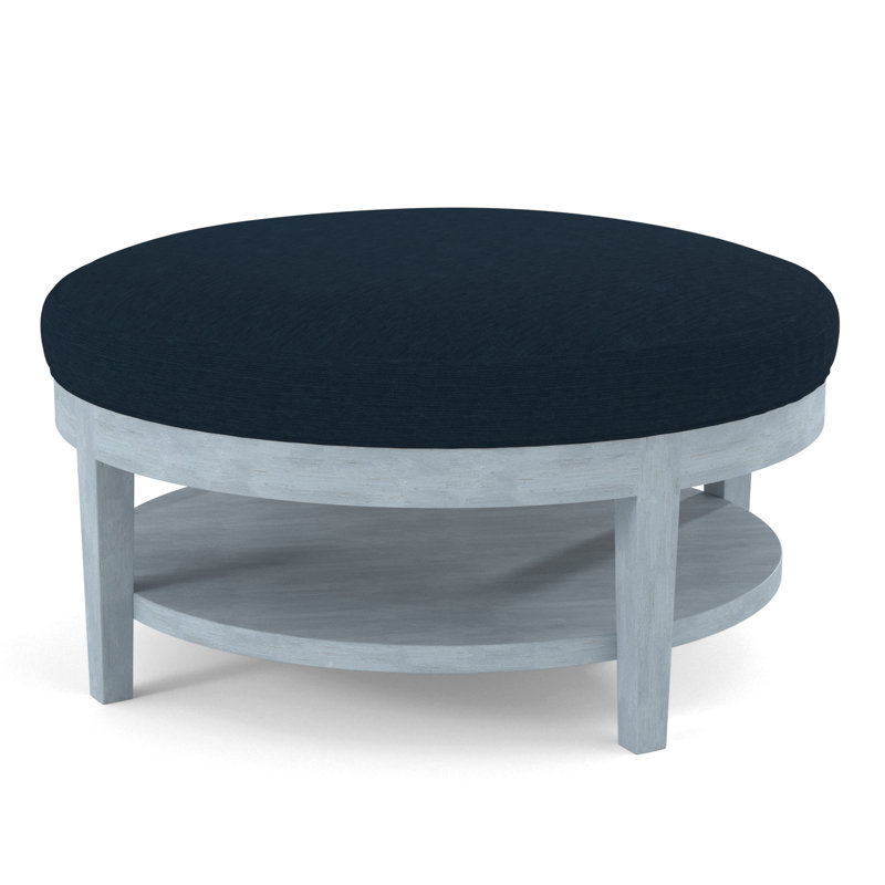 Midtown Upholstered Ottoman, Taupe Plaid; 0126-73, Sea Glass Finish