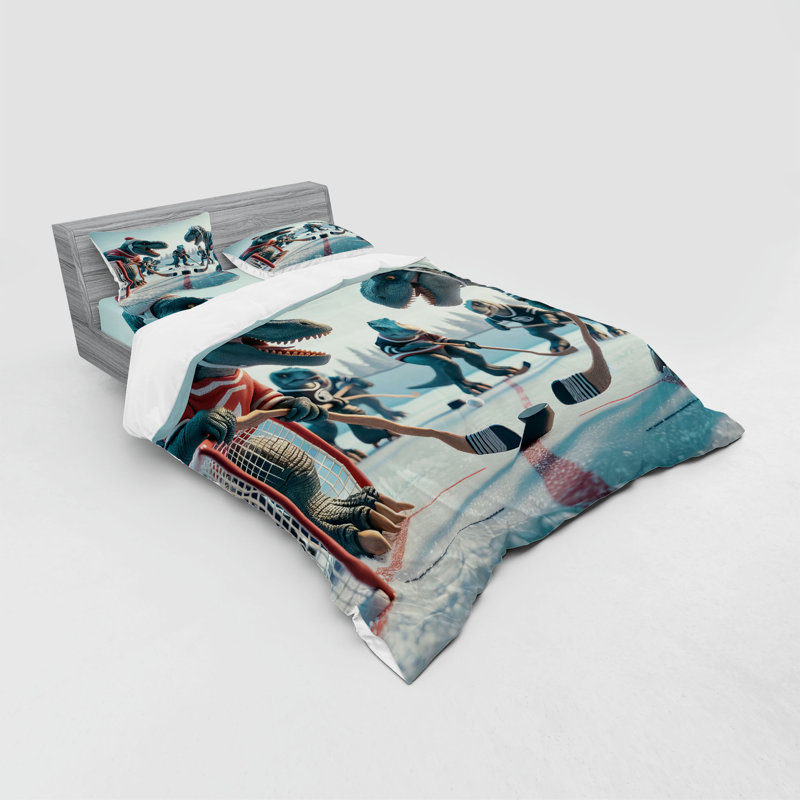 Ensemble de literie à motif de dinosaures Ambesonne et rubis bleu pétrole, Housse de couette grand + 3 pièces supplémentair