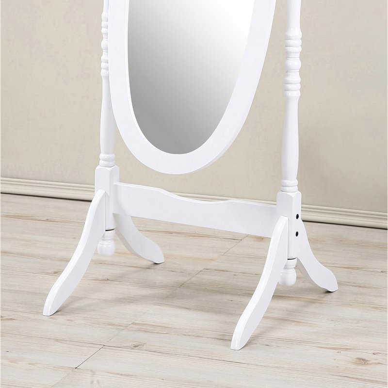 Miroir de plancher traditionnel avec une finition blanche - corps ovale allongé en verre, Blanc