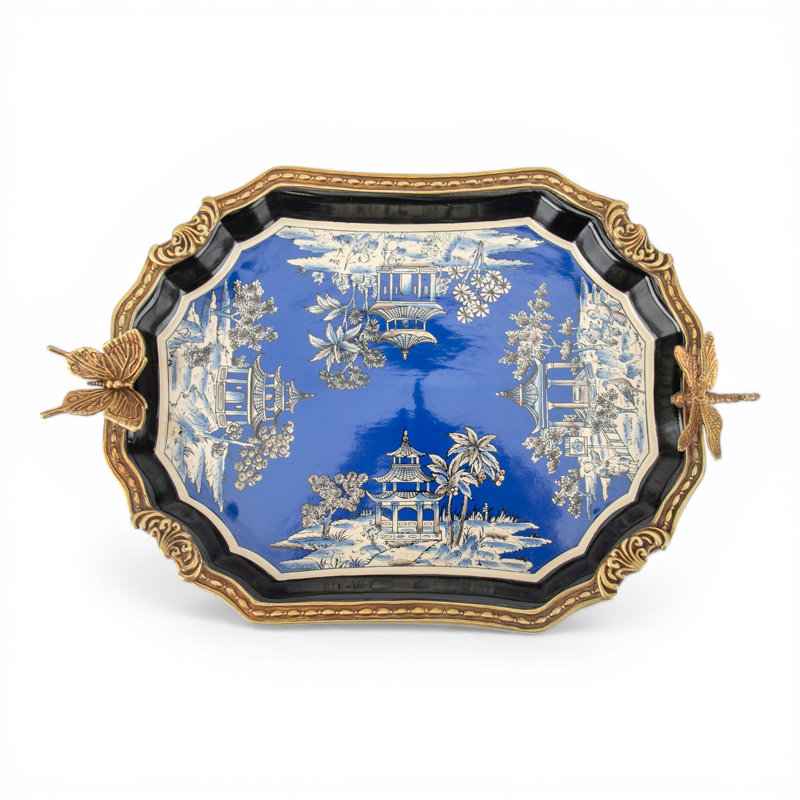 Plateau en porcelaine avec bronze doré - Pagode azur