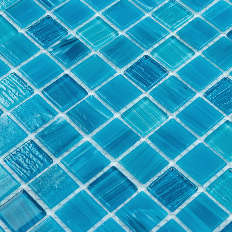 Premium Textured 0.9" X 0.9" Straight Edge Glass Mosaic Tile, Ocean Blue