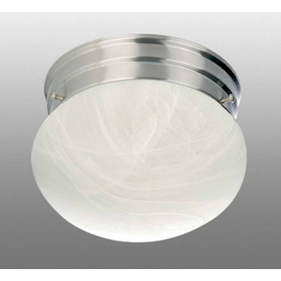 Pitkin 1-Light Indoor 7"W Brushed Nickel Simple Round Flush Mount with Alabaster Glass Mushroom Shade