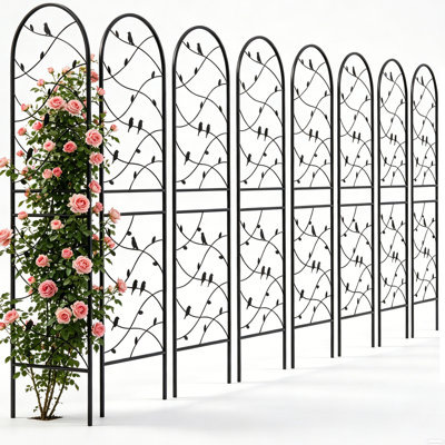 Paquet de 8 treillis de jardin en métal 70 po x 19 po - Treillis d'extérieur robuste antirouille pour plantes grimpantes, support de fleurs thermolaqué noir avec décoration papillon pour vignes, roses, concombres, haricots