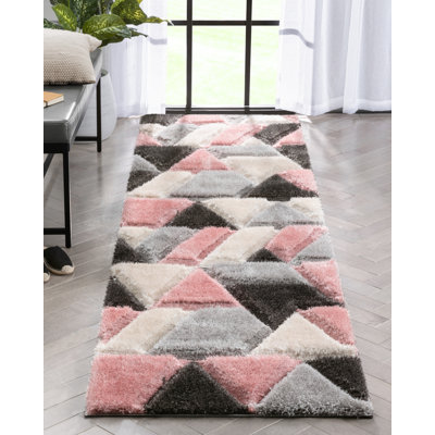 Cobina Holland Modern Geometric Blush 3D Textured Thick & Soft Shag Rug