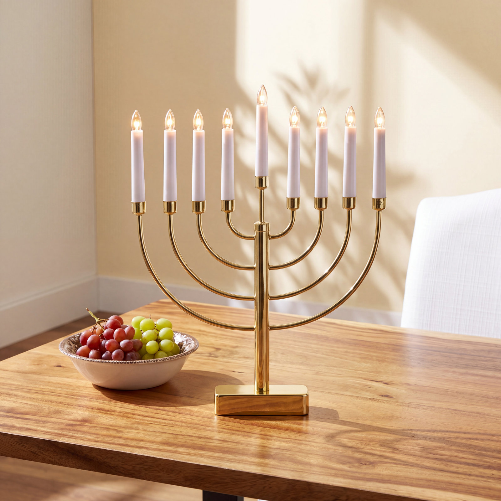 Battery-Operated Menorah, Brass