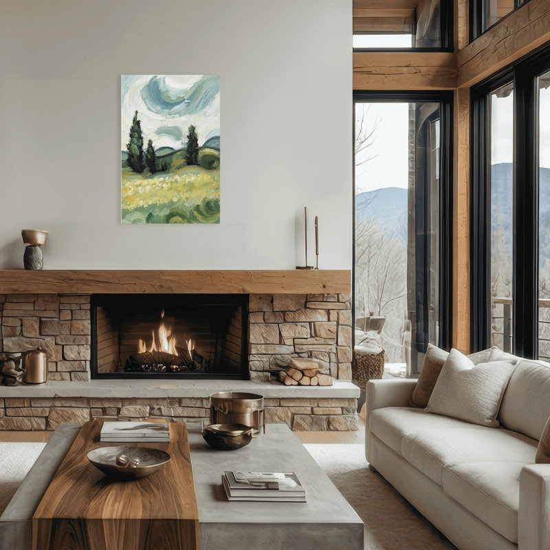 Nature Inspired Surreal Vistas: Abstract Realism Of Hills And Cloudy Skies, 36" H x 24" W x 1.5" D, Wrapped Canvas