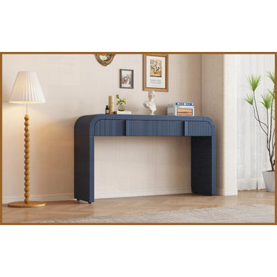 Table basse ronde arrondie pour couloir et amp; Salon - Panneau de fibres à densité moyenne facile à nettoyer avec 2 tiroirs de rangement