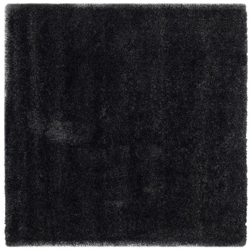 Tapis noir tissé à plat à la main Angeliya, Carré 9 pi