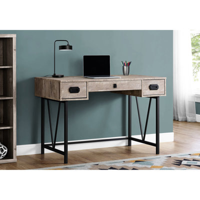 Computer Desk With Storage Drawers, 48"l, Home Office Furniture, Beige Laminate, Black Metal Legs, Workstation 48" Work For Space, Metal, Compartments