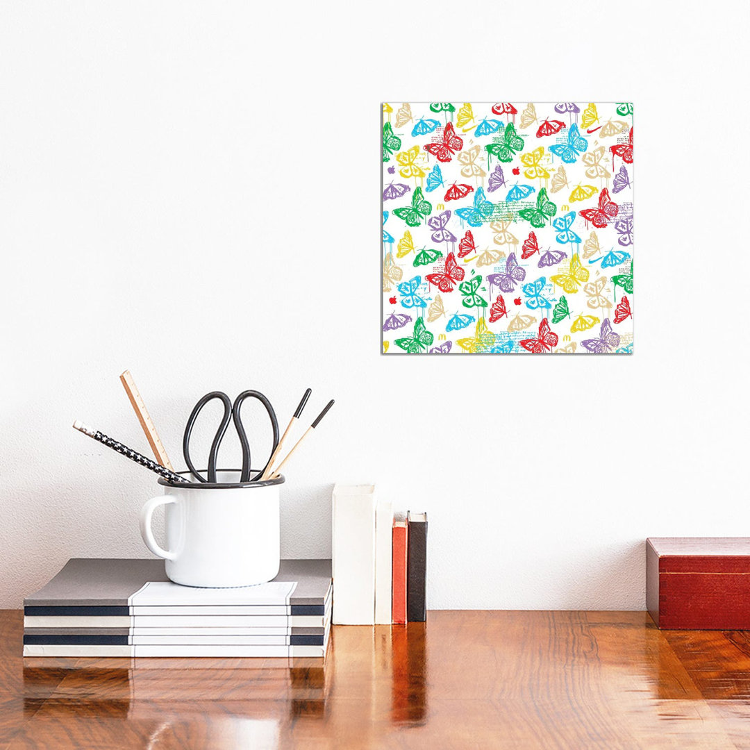 Butterfly Icon Pattern (Colorful White) von Dai Chris Art - Galerie-verpackte Leinwand Giclée auf Leinwand