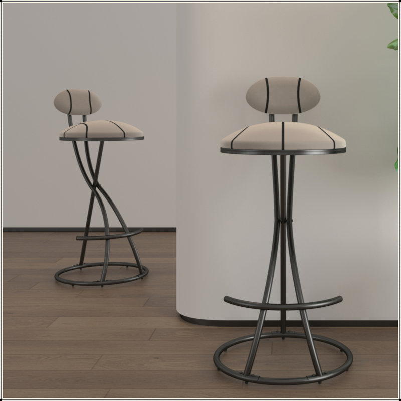 Ensemble de 2 tabourets de bar rembourrés avec tabourets rayés de hauteur comptoir en velours moderne pour îlot de cuisine, salon