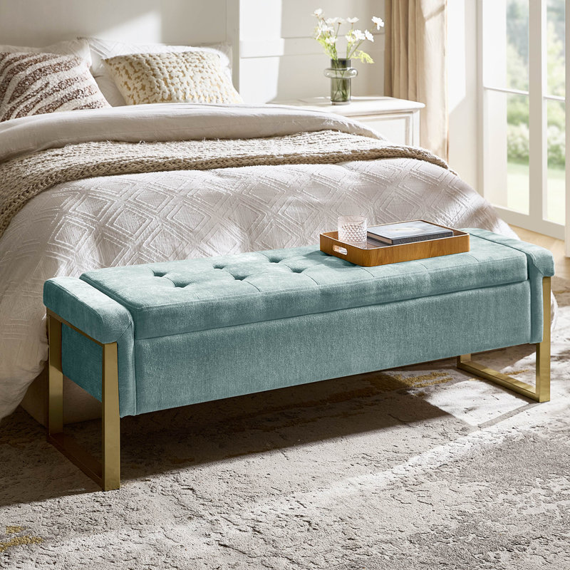Shanieka 55.3'' W Upholstered Flip Top Storage Bench, Sage