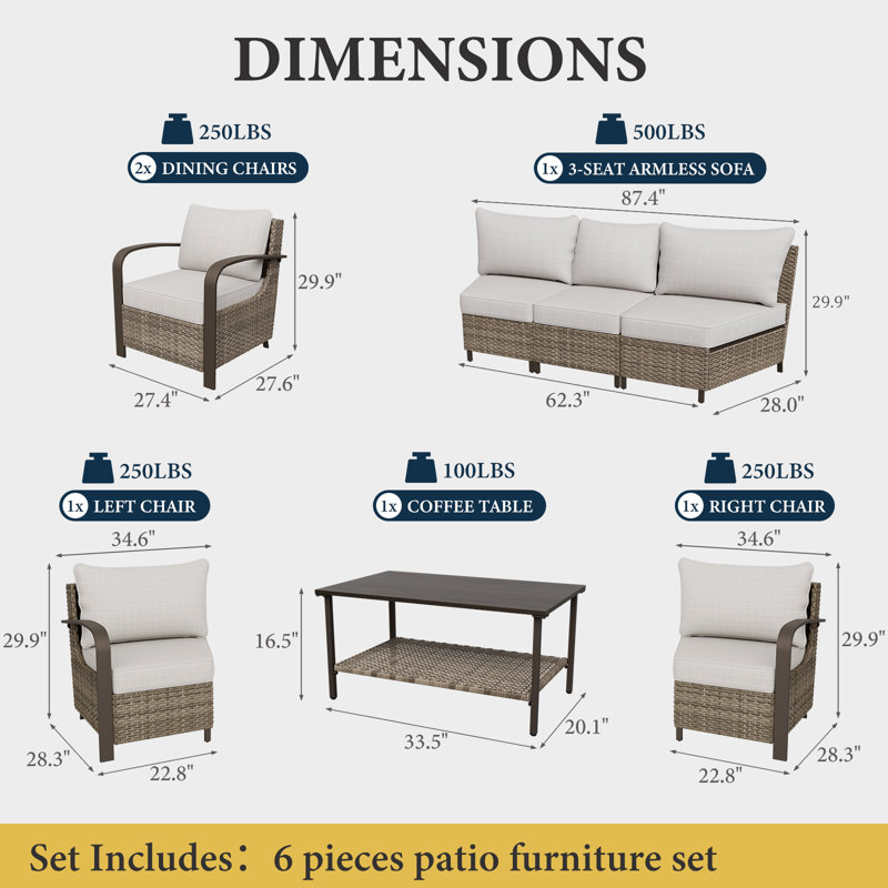 Ensemble de conversation avec canapé en rotin 8 pièces 8 pièces, Beige