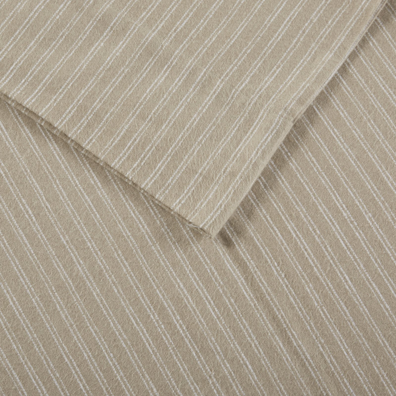 4-Piece 100% Cotton Flannel Printed Sheet Set,Beige/White Stripes, Beige Striped, California King Sheet Set
