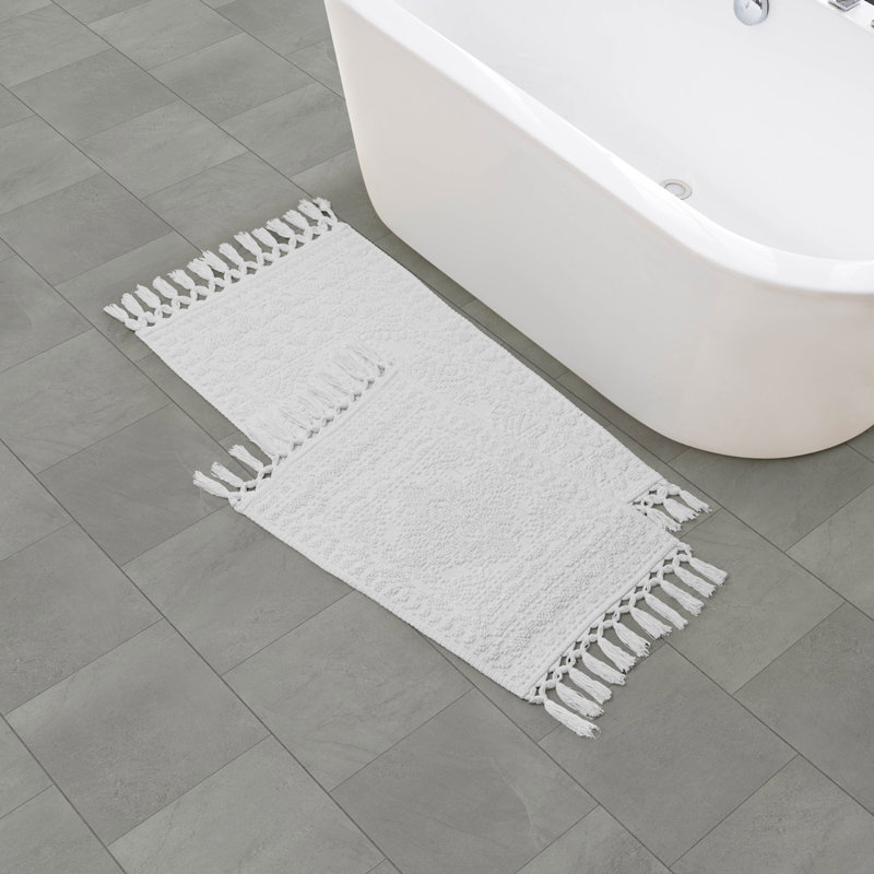 French Connection Dekker 100% Cotton Bath Rug Set, Natural White