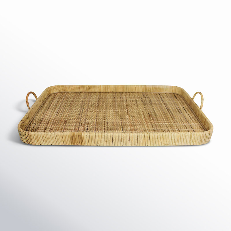 Natural Bamboo Rectangular Serving Tray with Handles
