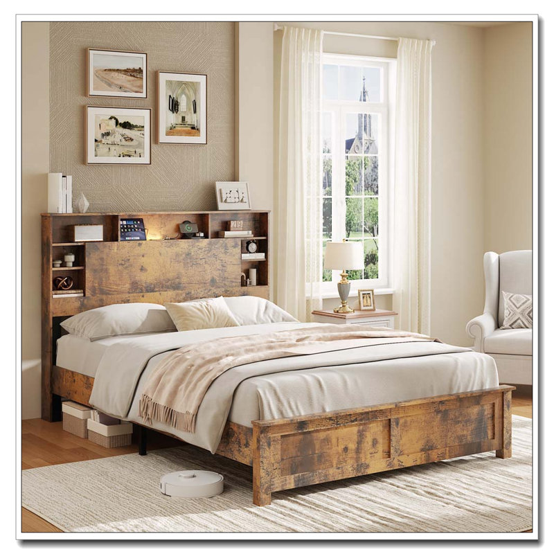 Bed Frame with Charging Station & LED Lights, Lit double