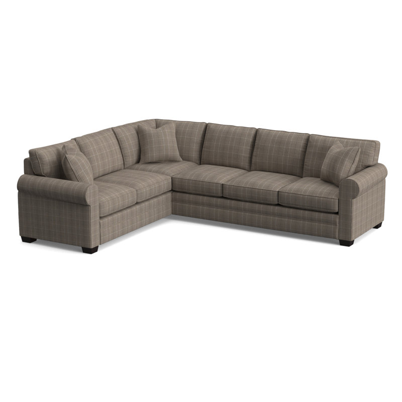 Bedford Upholstered L-Sectional, Java Finish, Taupe Plaid; 0126-73, Left Hand Facing