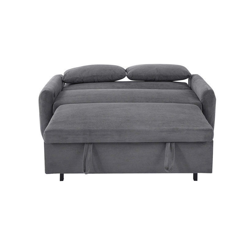 Canapé-lit convertible 2 places 57,48 po avec 2 causeuses et 2 ports USB pour le salon, gris foncé, Gris foncé