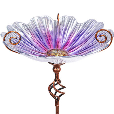 Glass  Flowery Patterns  Birdbath/birdfeeder With Metal Stake Garden Yard Outdoor Purple, Garden Decoration