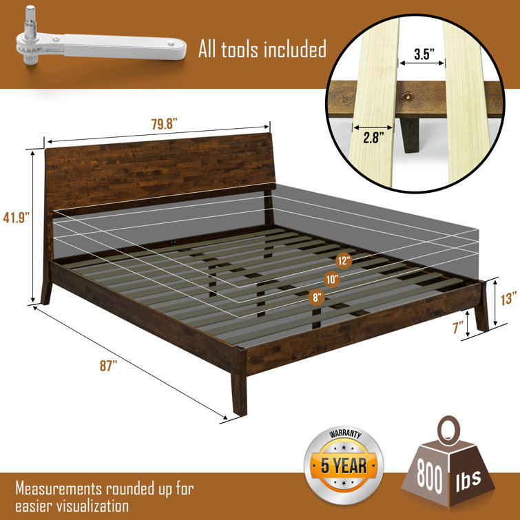 Sererity Solid Wood Bed Frame with Headboard, Scandinavian Signature High Headboard Wood Bed