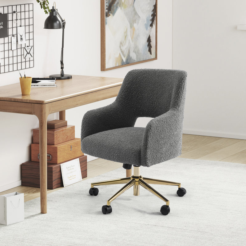 33'' H Boucle Upholstered Rolling Task Chair, Gray