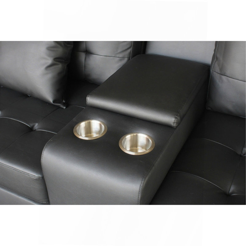 Canapé rembourré en PVC avec lumières DEL et console de rangement, noir