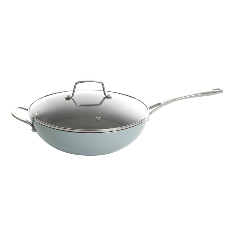 Poêle à frire antiadhésive en aluminium 12 po avec couvercle Martha Stewart, Bleu Martha