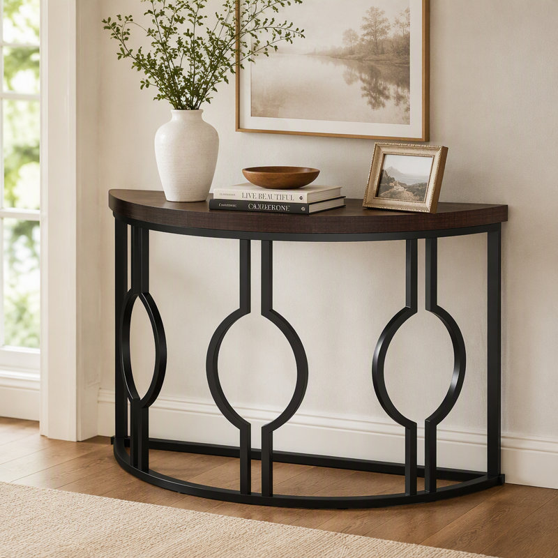 Console industrielle 43 po, canapé d'appoint en forme de demi-lune