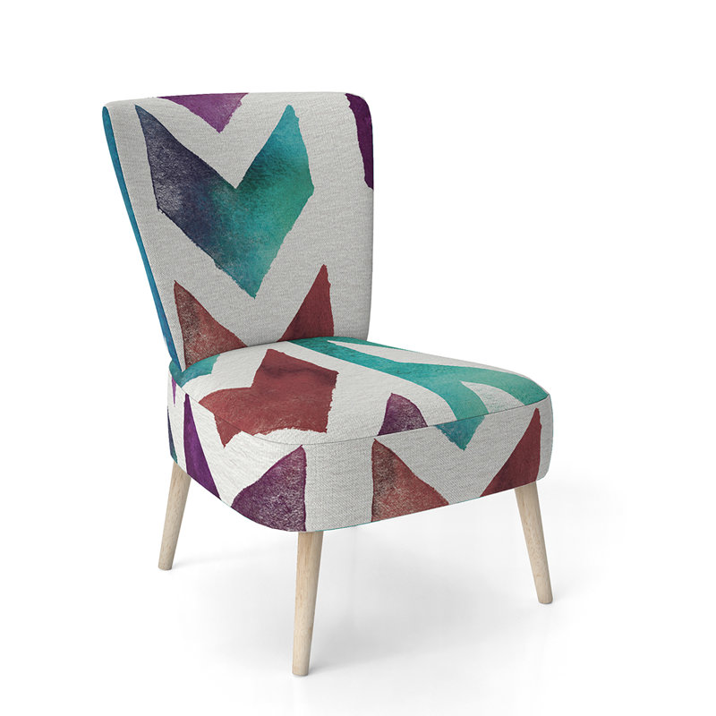 Upholstered Floral Side Chair - Modern floral Accent Chair, Chevron Blue Polyester Blend